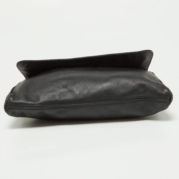 Pre Owned CH Carolina Herrera Black Leather Flap Shoulder Bag