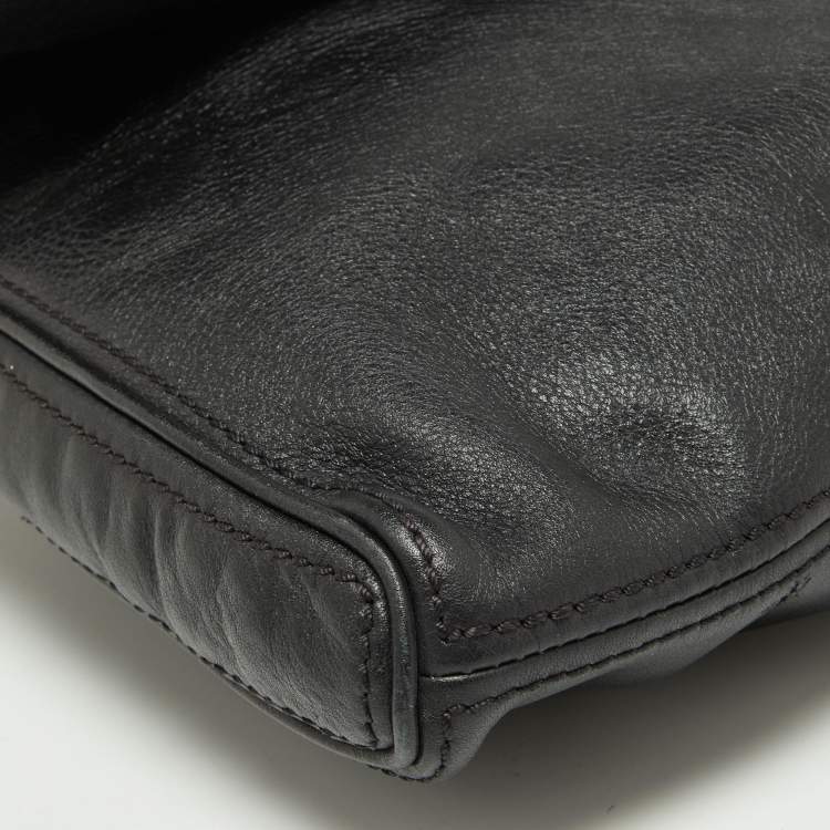 Pre Owned CH Carolina Herrera Black Leather Flap Shoulder Bag