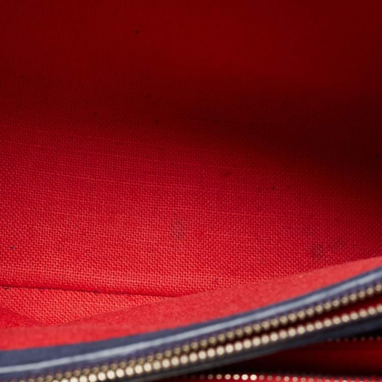 Pre Owned Carolina Herrera Navy Blue Monogram Leather Pushlock Top Handle Bag