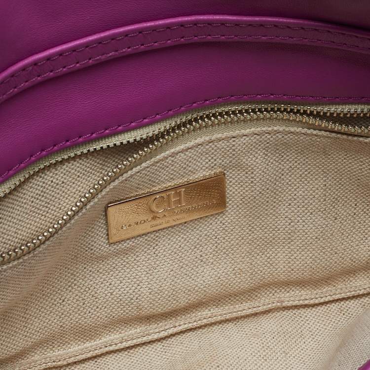 Pre Owned CH Carolina Herrera Pink Monogram Leather Jerry Chain Clutch 