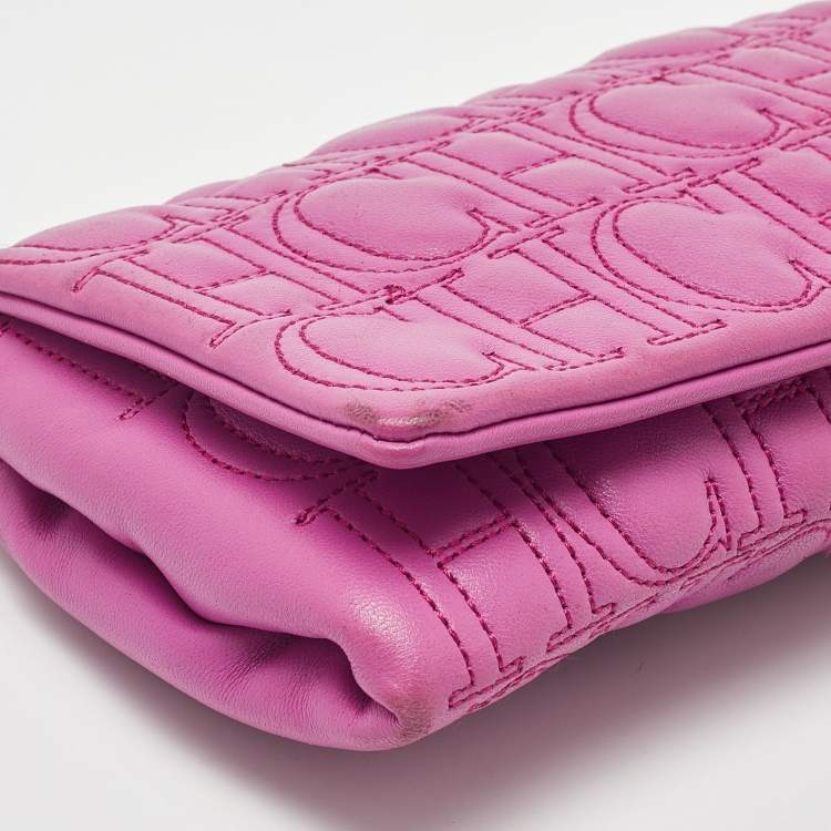 Pre Owned CH Carolina Herrera Pink Monogram Leather Jerry Chain Clutch 