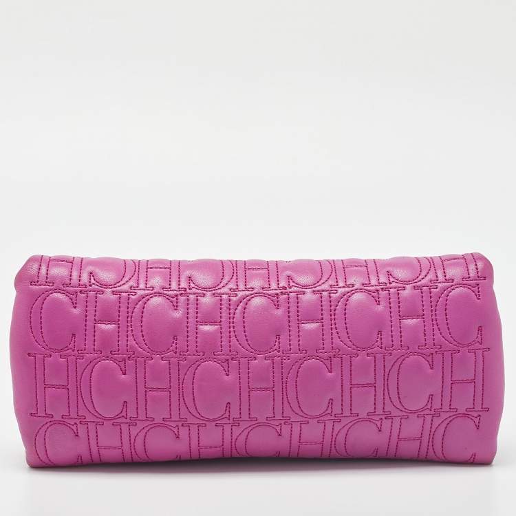 Pre Owned CH Carolina Herrera Pink Monogram Leather Jerry Chain Clutch 