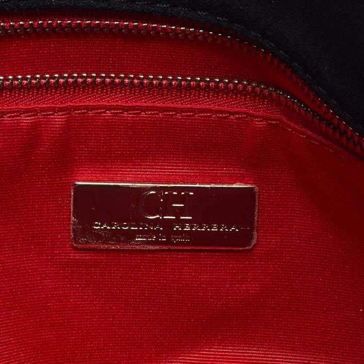 Pre Owned CH Carolina Herrera Black Monogram Leather Shoulder Bag
