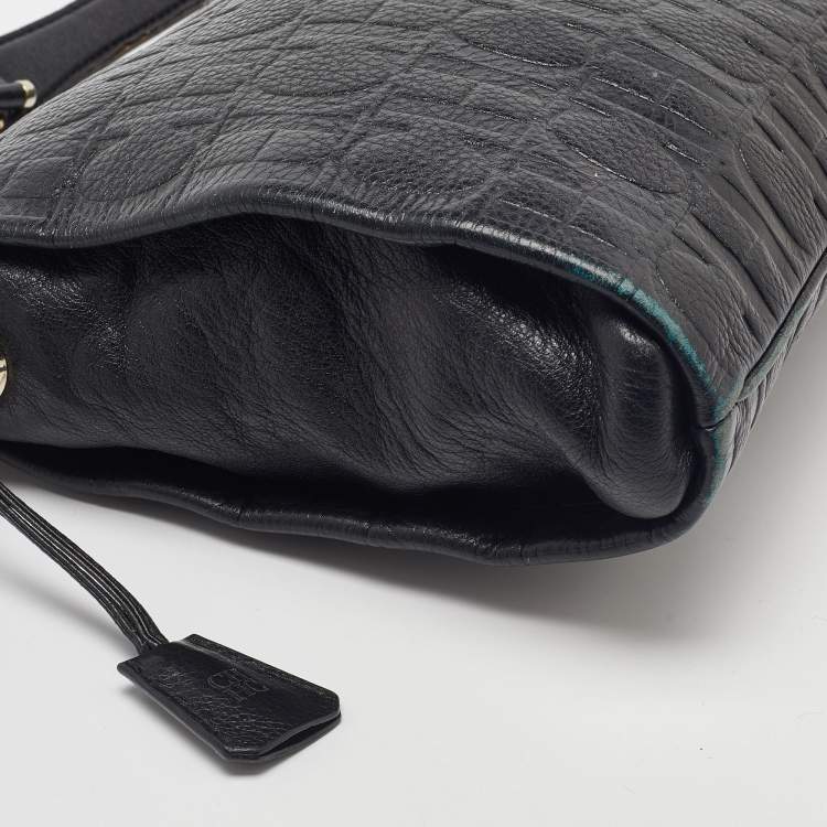 Pre Owned CH Carolina Herrera Black Monogram Leather Shoulder Bag