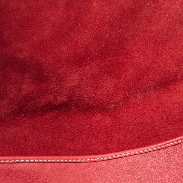 Pre Owned Carolina Herrera Red Monogram Embossed Leather Flap Shoulder Bag