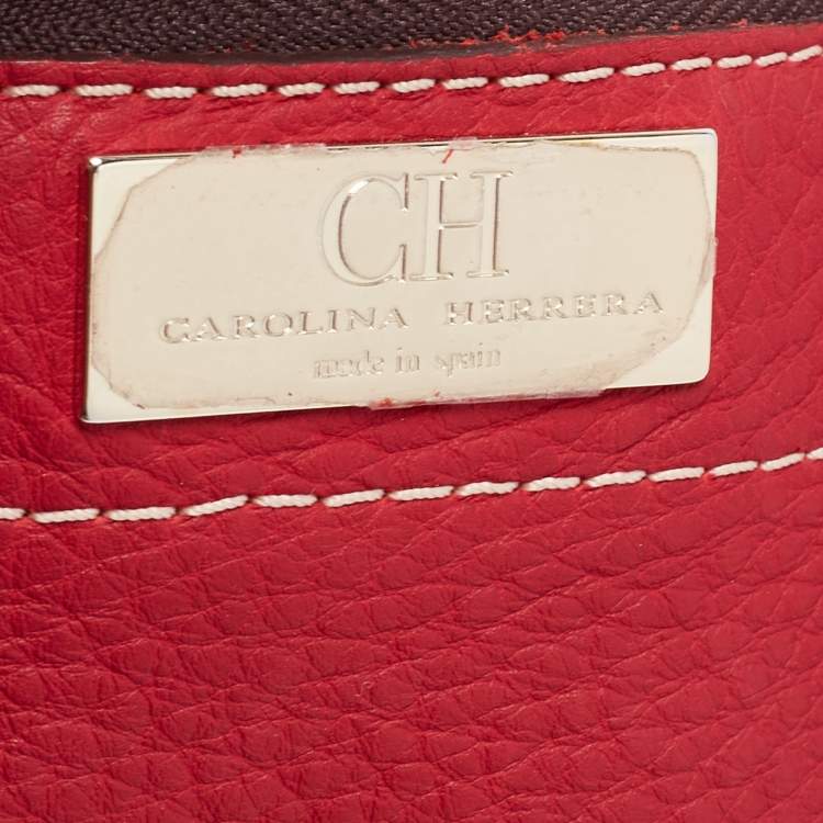 Pre Owned Carolina Herrera Red Monogram Embossed Leather Flap Shoulder Bag