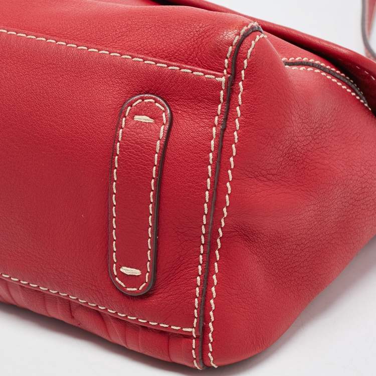 Pre Owned Carolina Herrera Red Monogram Embossed Leather Flap Shoulder Bag