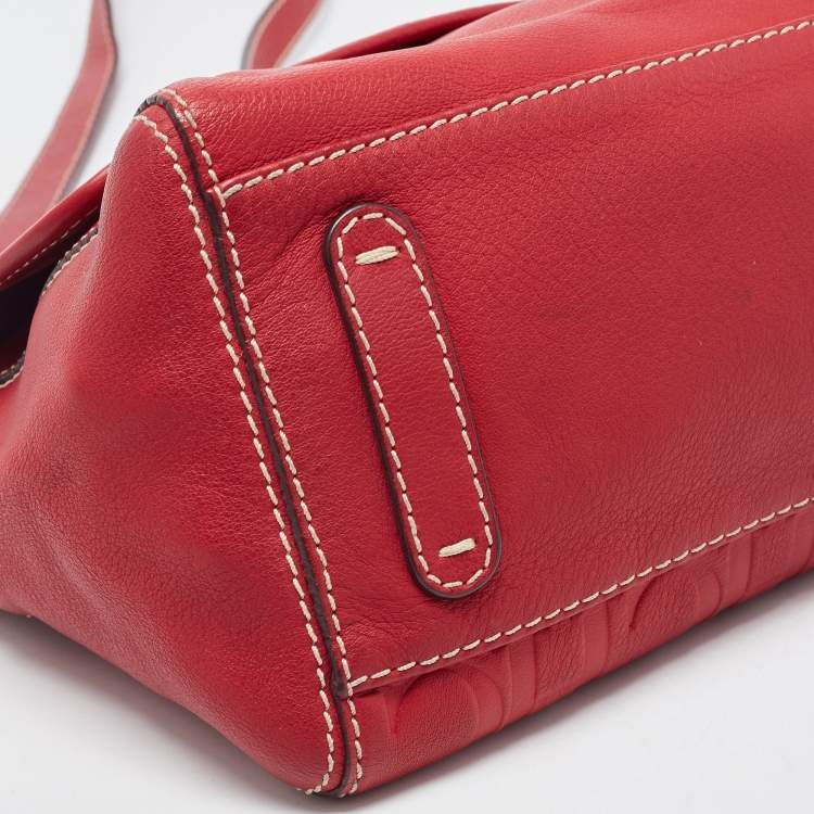 Pre Owned Carolina Herrera Red Monogram Embossed Leather Flap Shoulder Bag