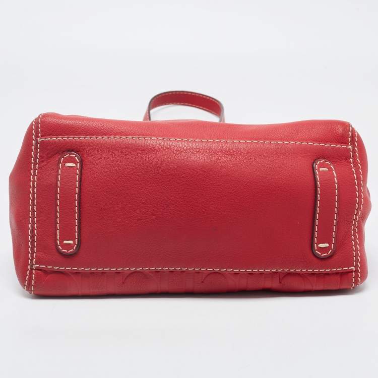 Pre Owned Carolina Herrera Red Monogram Embossed Leather Flap Shoulder Bag