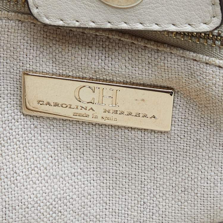 Pre Owned CH Carolina Herrera Cream Leather Tote