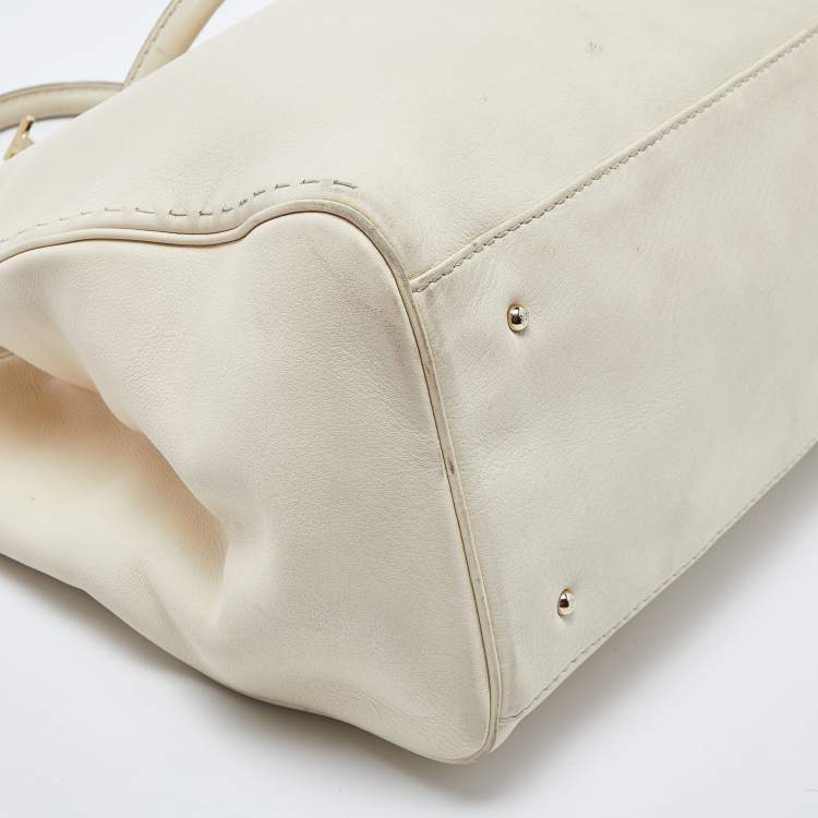 Pre Owned CH Carolina Herrera Cream Leather Tote