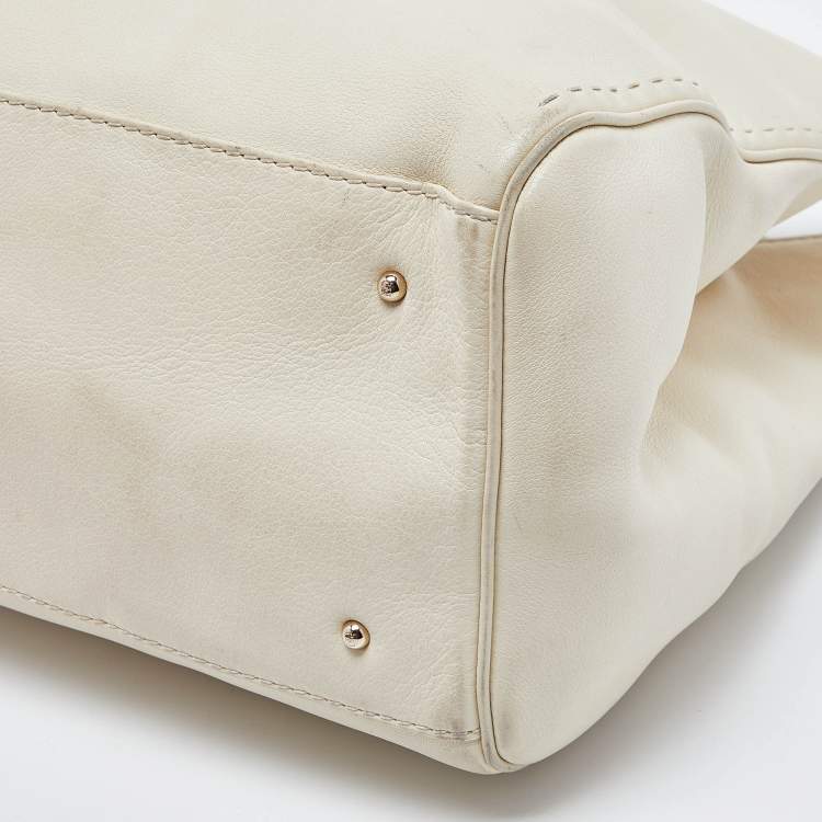 Pre Owned CH Carolina Herrera Cream Leather Tote