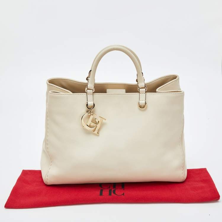 Pre Owned CH Carolina Herrera Cream Leather Tote