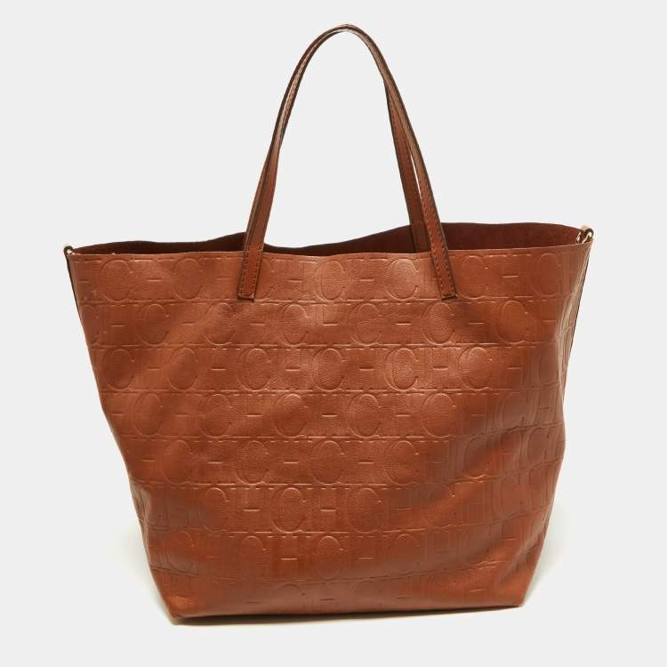 Pre Owned CH Carolina Herrera Brown Monogram Leather Matryoshka Tote