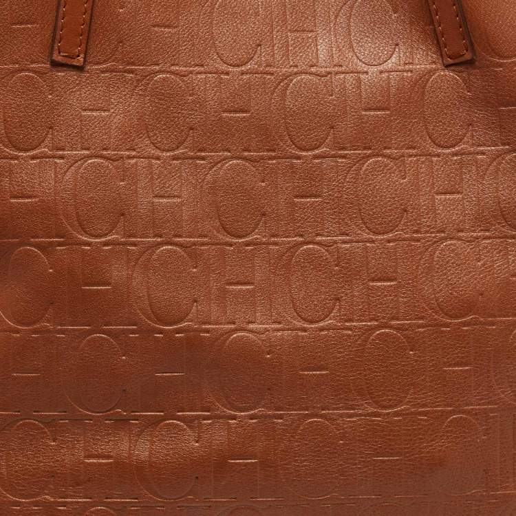 Pre Owned CH Carolina Herrera Brown Monogram Leather Matryoshka Tote