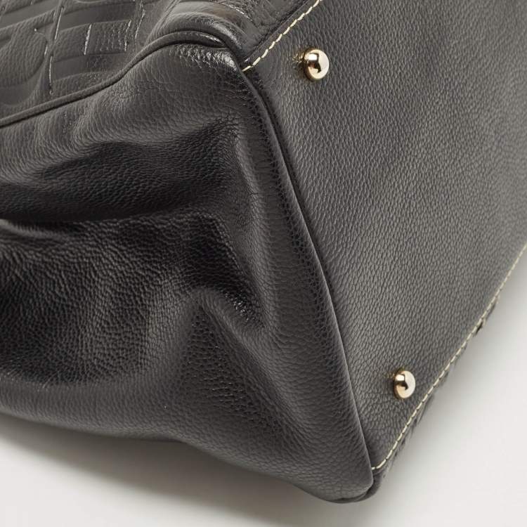Pre Owned CH Carolina Herrera Black Monogram Embossed Leather Matteo Tote
