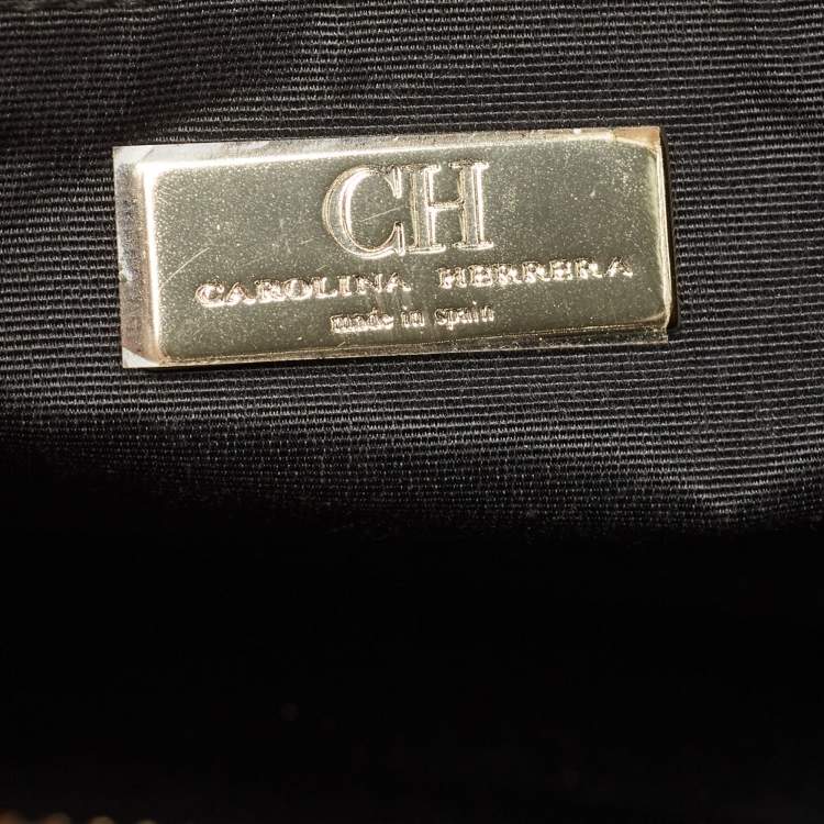 Pre Owned CH Carolina Herrera Black Monogram Embossed Leather Matteo Tote
