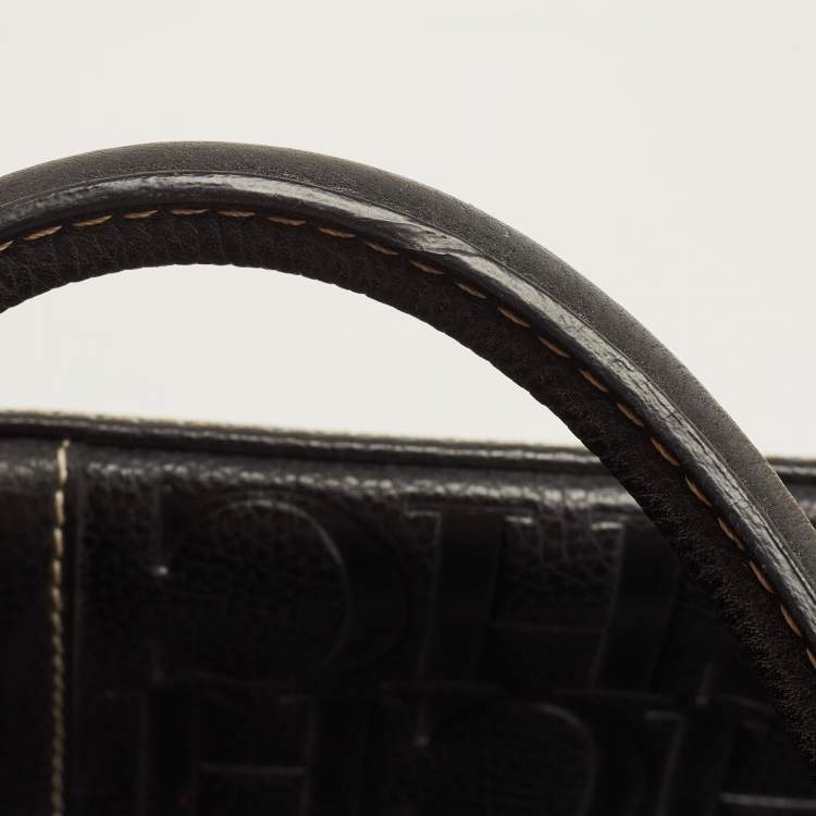 Pre Owned CH Carolina Herrera Black Monogram Embossed Leather Matteo Tote