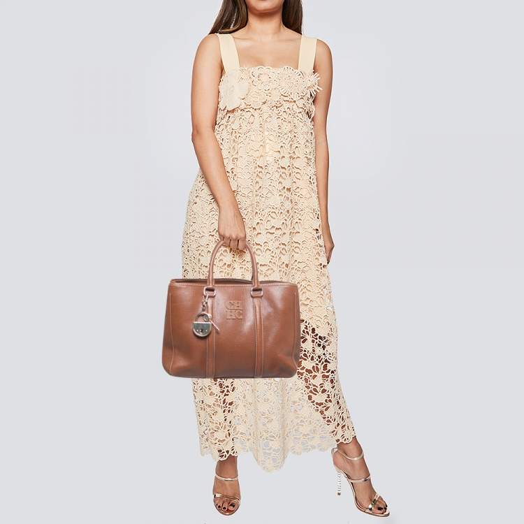 Pre Owned Carolina Herrera Brown Leather Matteo Tote