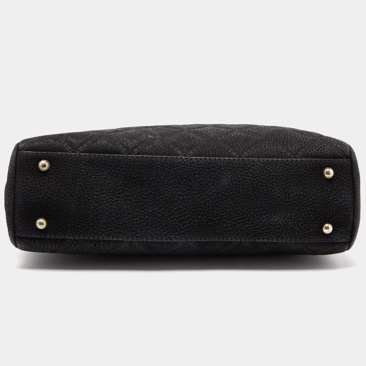 Pre Owned Carolina Herrera Black Quilted Logo Embossed Nubucke Leather Chain Tote