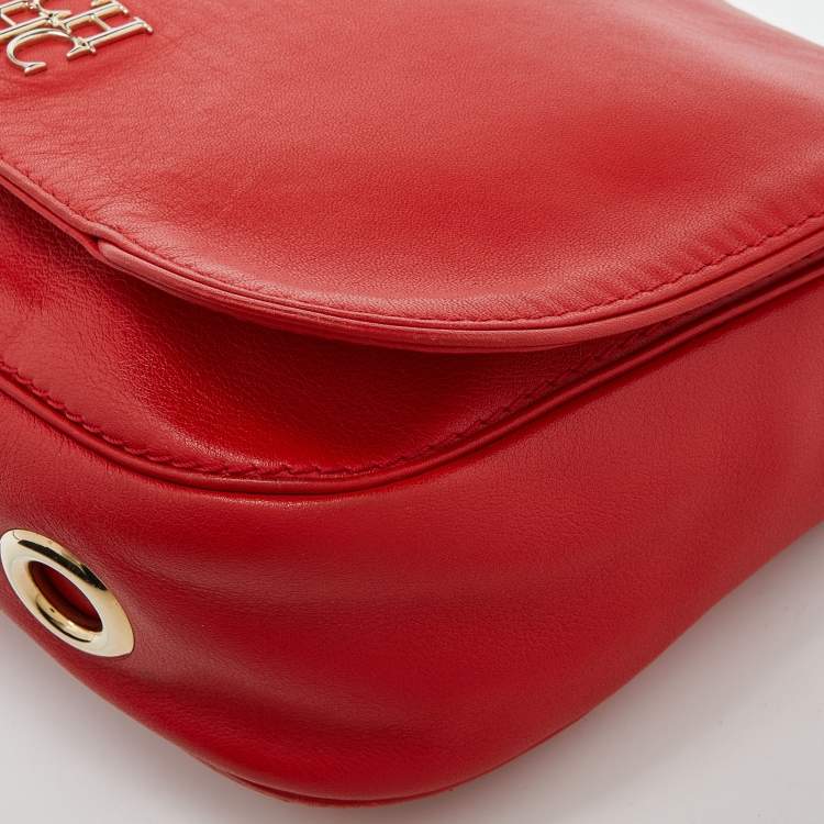 Pre Owned CH Carolina Herrera Red Leather New Baltazar Flap Shoulder Bag