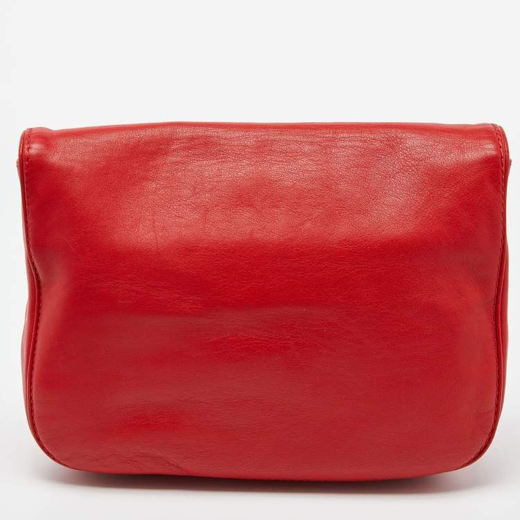 Pre Owned CH Carolina Herrera Red Leather New Baltazar Flap Shoulder Bag