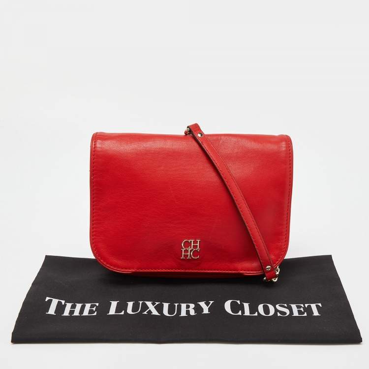 Pre Owned CH Carolina Herrera Red Leather New Baltazar Flap Shoulder Bag