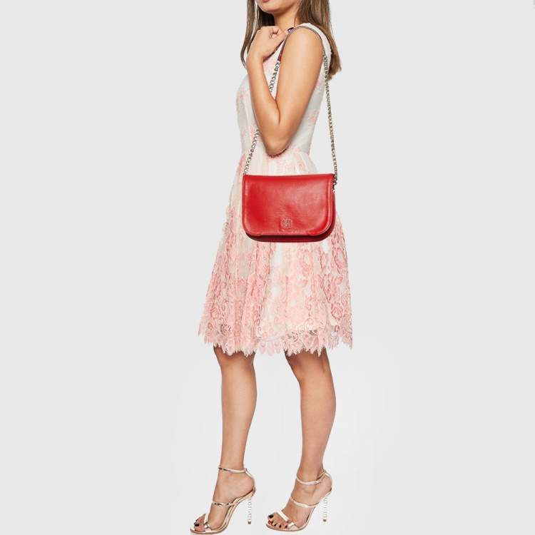 Pre Owned CH Carolina Herrera Red Leather New Baltazar Flap Shoulder Bag