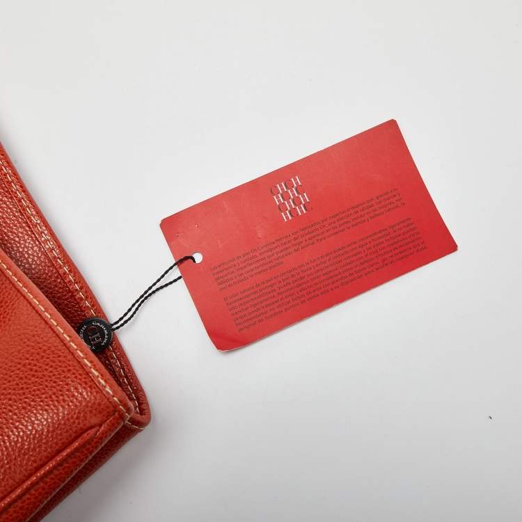 Pre Owned CH Carolina Herrera Orange Leather Matteo Tote