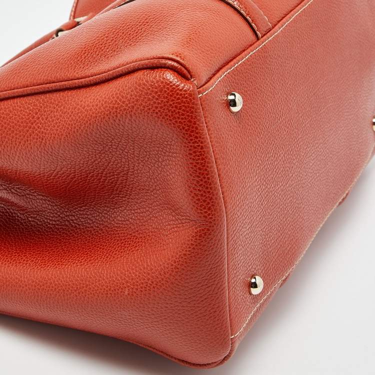 Pre Owned CH Carolina Herrera Orange Leather Matteo Tote