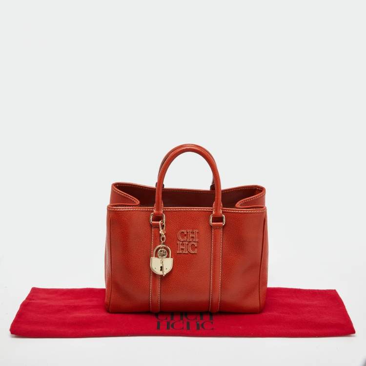 Pre Owned CH Carolina Herrera Orange Leather Matteo Tote