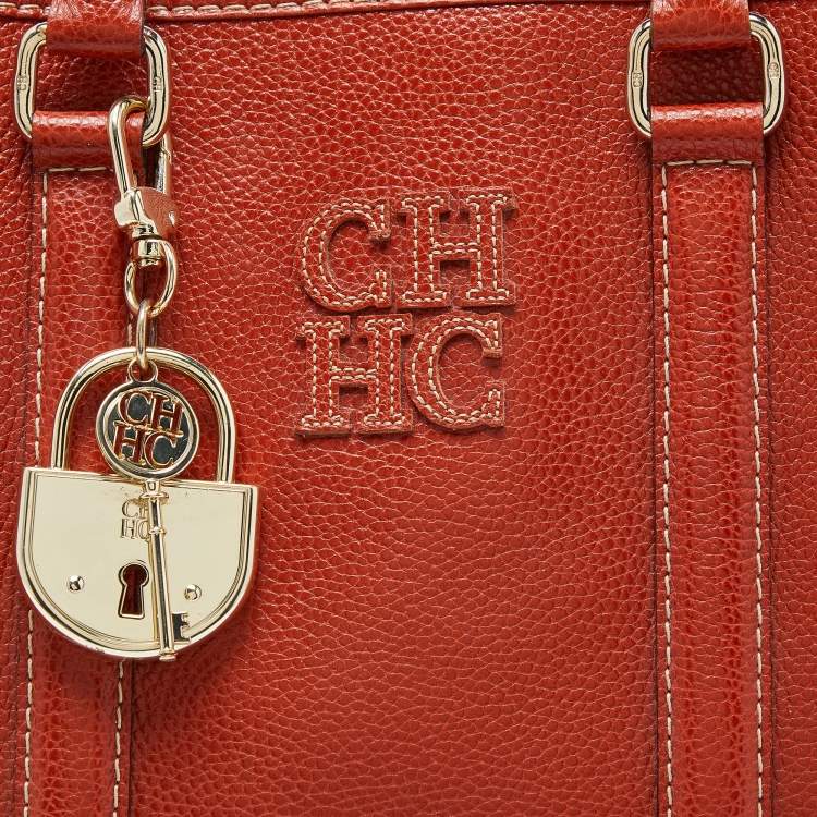 Pre Owned CH Carolina Herrera Orange Leather Matteo Tote
