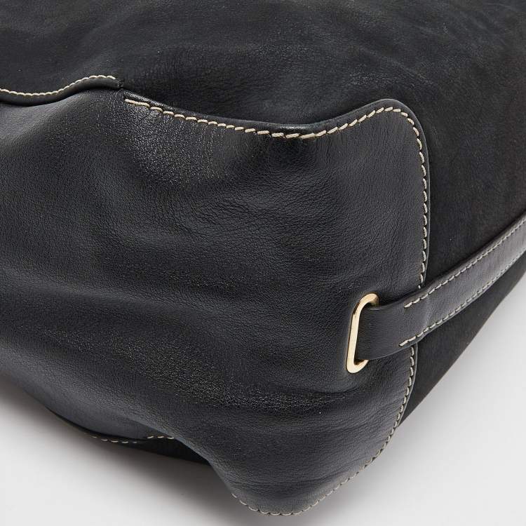 Pre Owned CH Carolina Herrera Black Nubuck and Leather Chain Hobo
