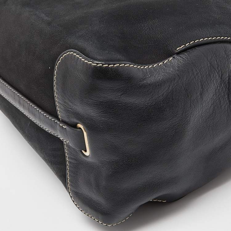 Pre Owned CH Carolina Herrera Black Nubuck and Leather Chain Hobo