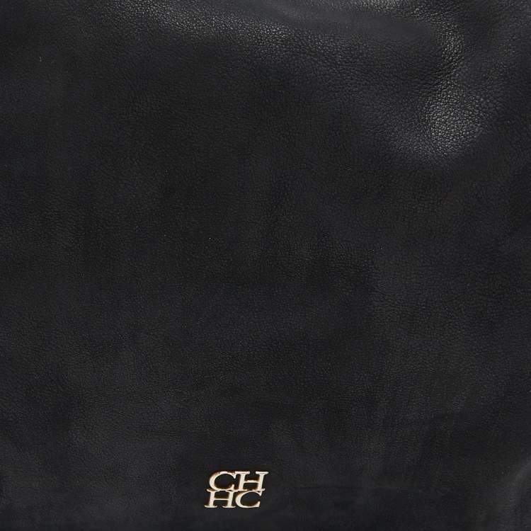 Pre Owned CH Carolina Herrera Black Nubuck and Leather Chain Hobo