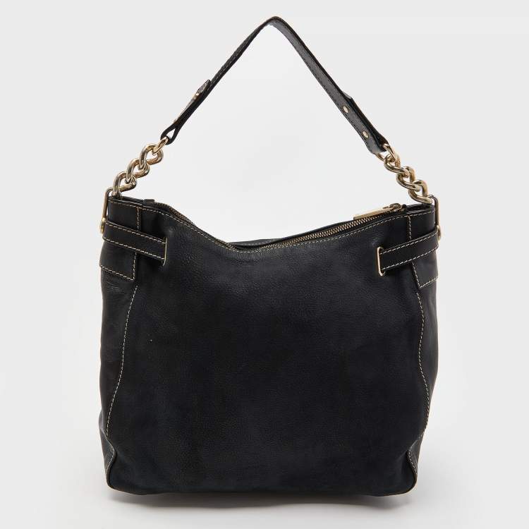 Pre Owned CH Carolina Herrera Black Nubuck and Leather Chain Hobo