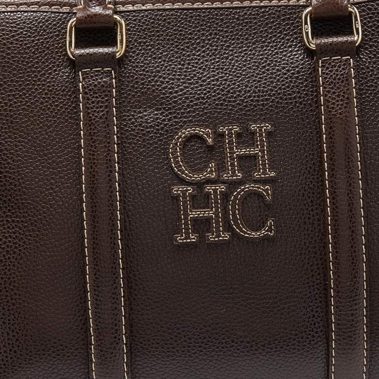 Pre Owned CH Carolina Herrera Brown Grained Leather Matteo Tote