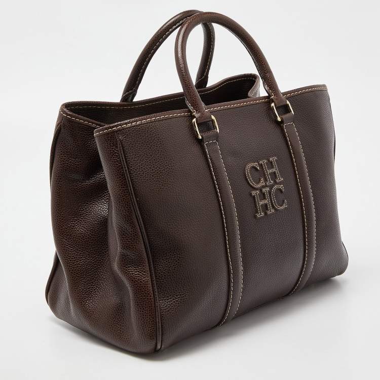 Pre Owned CH Carolina Herrera Brown Grained Leather Matteo Tote