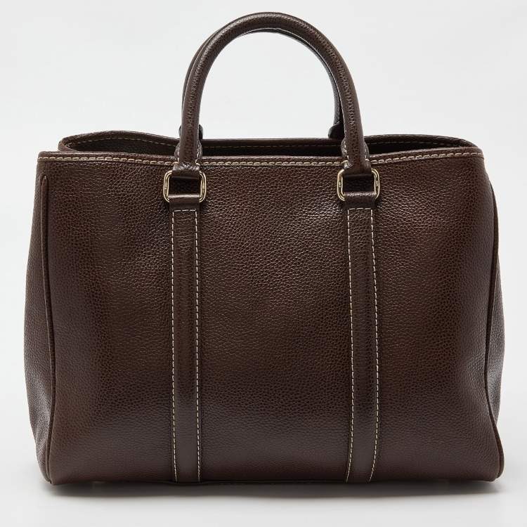 Pre Owned CH Carolina Herrera Brown Grained Leather Matteo Tote