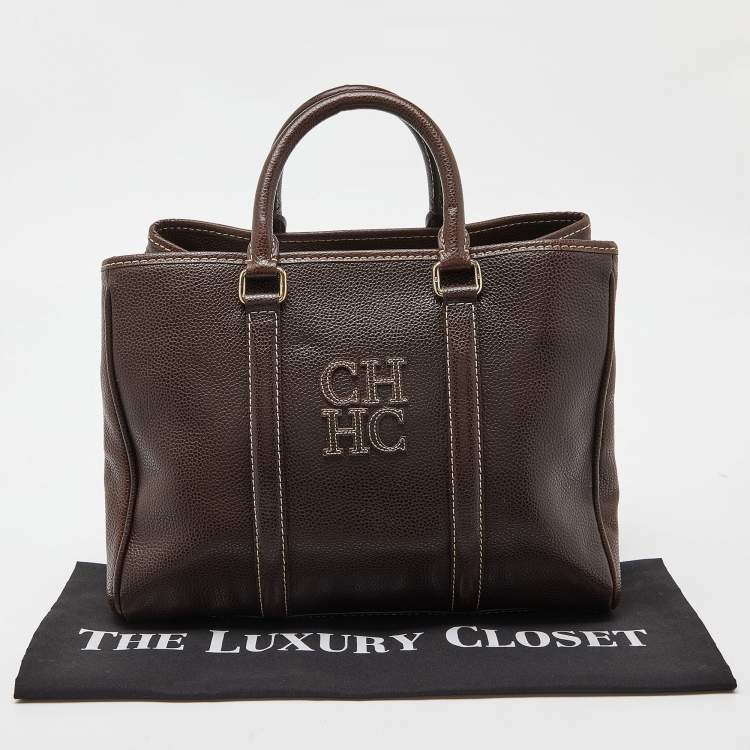 Pre Owned CH Carolina Herrera Brown Grained Leather Matteo Tote