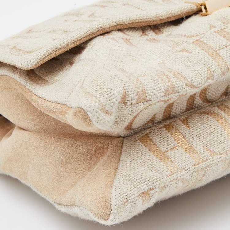 مملوكة مسبقًا CH Carolina Herrera Beige Monogram Canvas and Suede Flap Shoulder Bag