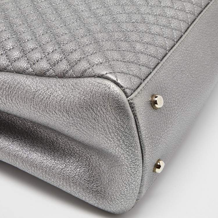 Pre Owned CH Carolina Herrera Metallic Silver Micro Quilted Leather Chain Tote