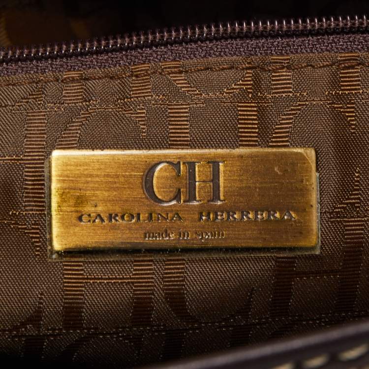 Pre Owned CH Carolina Herrera Beige/Brown Monogram Coated Canvas and Leather Tote