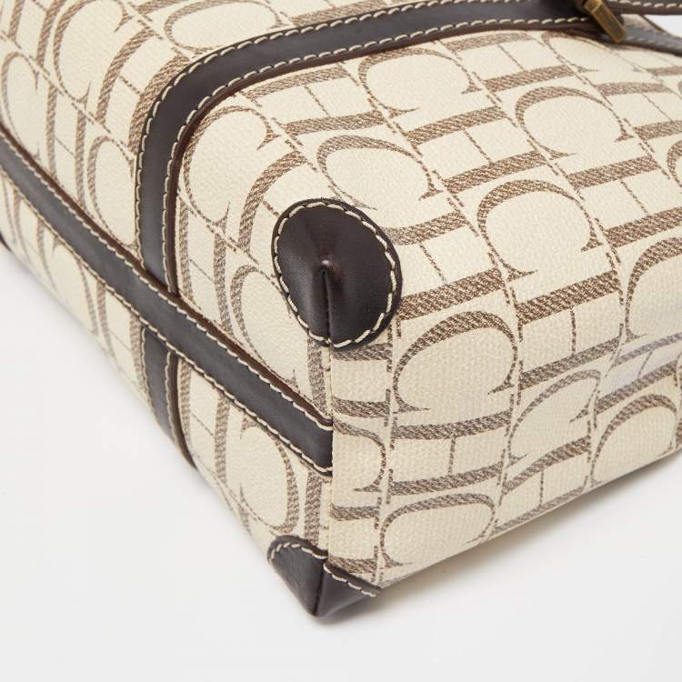 Pre Owned CH Carolina Herrera Beige/Brown Monogram Coated Canvas and Leather Tote
