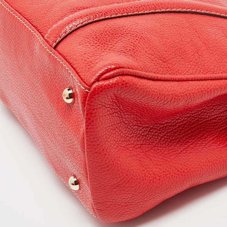 Pre Owned CH Carolina Herrera Red Pebbled Leather Matteo Tote