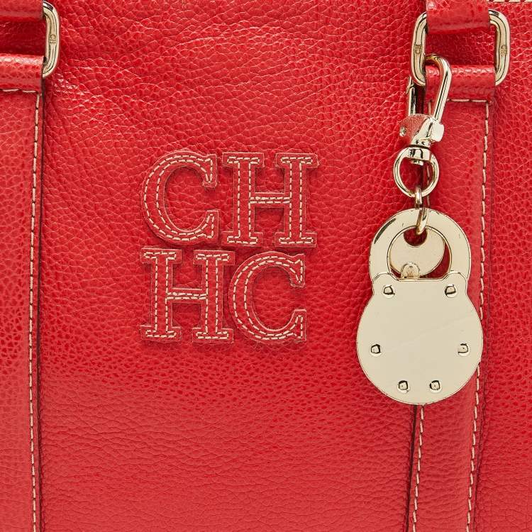 Pre Owned CH Carolina Herrera Red Pebbled Leather Matteo Tote