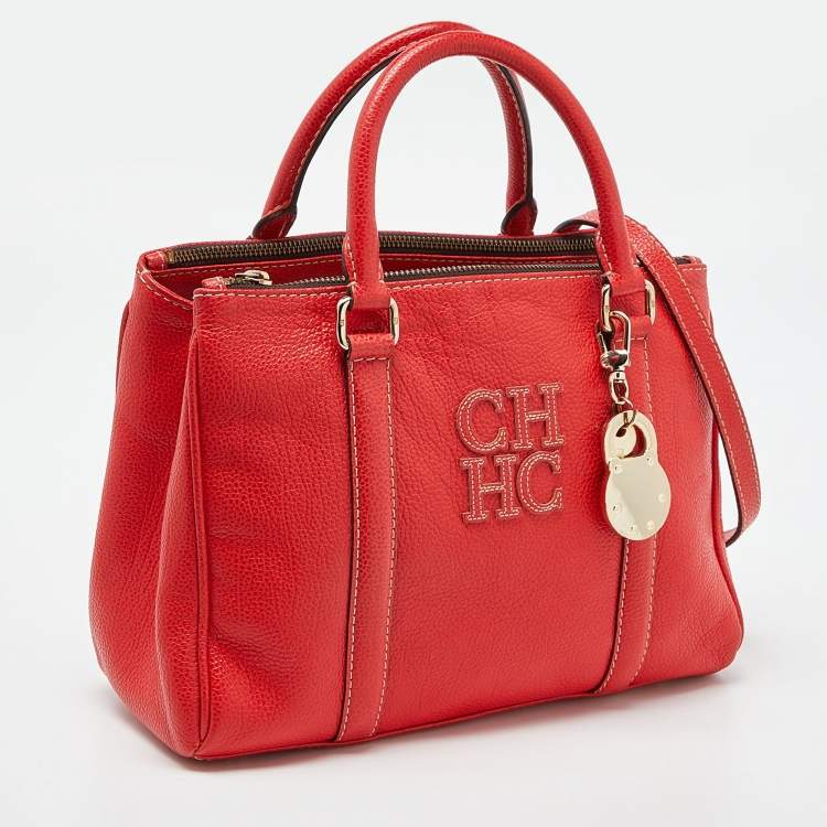 Pre Owned CH Carolina Herrera Red Pebbled Leather Matteo Tote