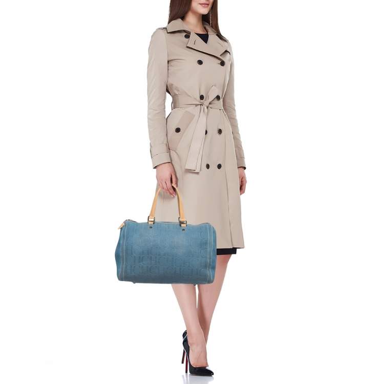 Pre Owned CH Carolina Herrera Blue Monogram Leather Andy Boston Bag