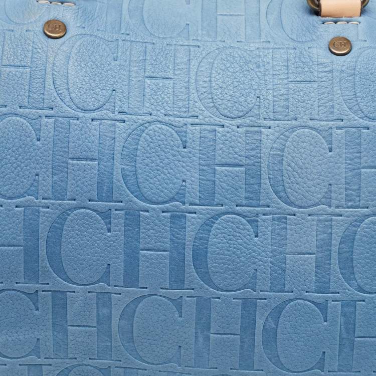 Pre Owned CH Carolina Herrera Blue Monogram Leather Andy Boston Bag