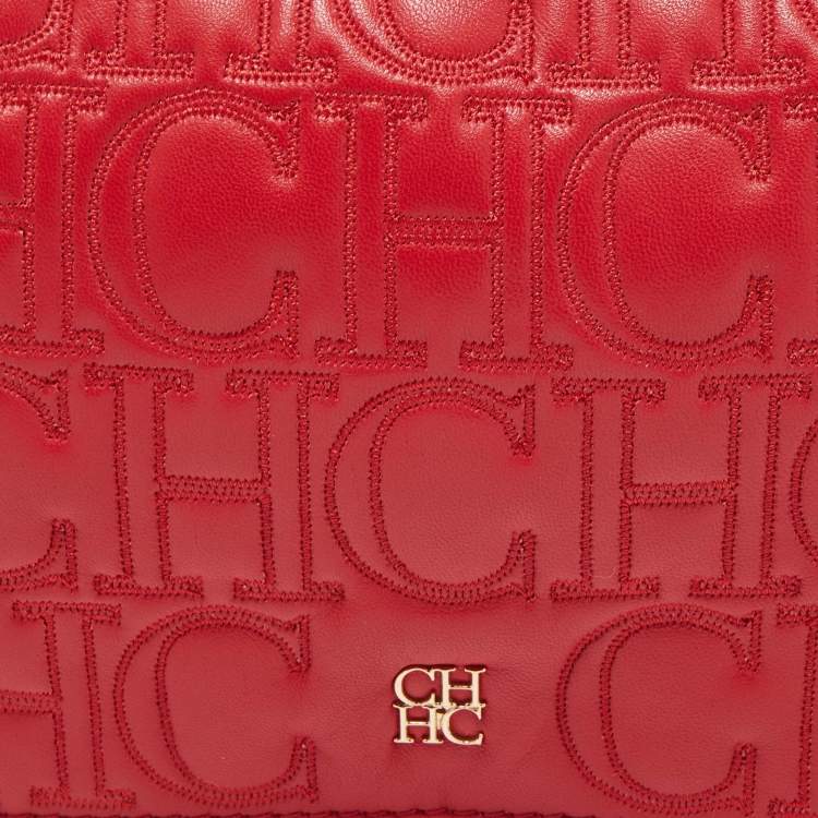Pre Owned CH Carolina Herrera Red Quilted Leather Flap Wristlet Clutch